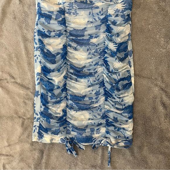 Missguided Blue Japanese Dragon Floral Ruching Bodycon Pullover MiniDress Size 2 - Picture 7 of 14